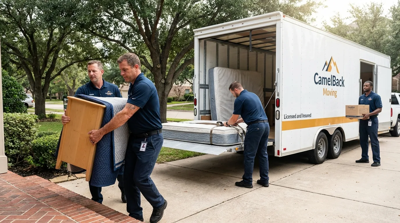 Crew loading residential truck for cross-state move from Pasadena, MD