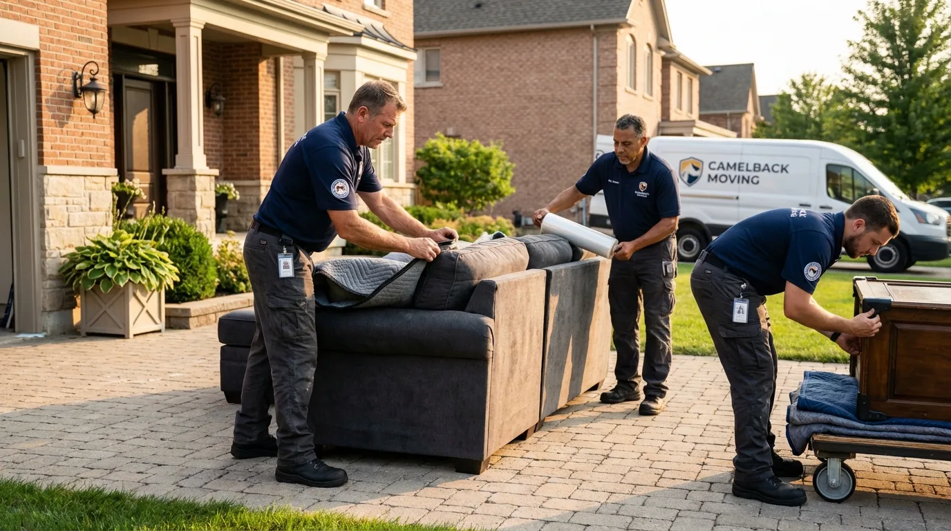 Large estate moving crew wrapping furniture in Pasadena, MD