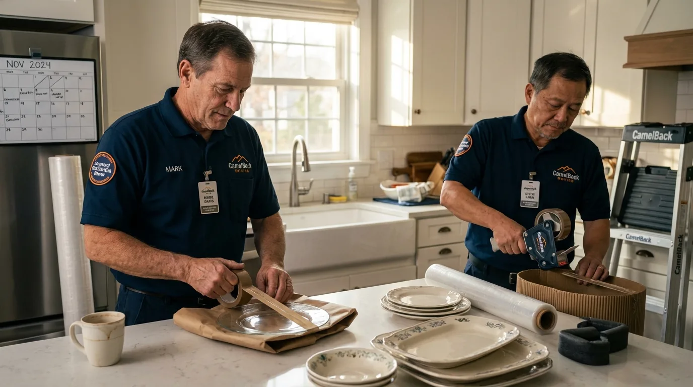 Professional crew packing kitchen dishware in Pasadena, MD